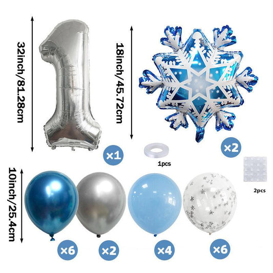 24pcs Snowflake Number1 And 2 Balloon Birthday Party Decor