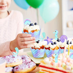 40pcs Mermaid Cupcake Wrapper Topper Set Mermaid Birthday Party Decorations