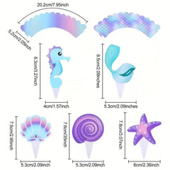 40pcs Mermaid Cupcake Wrapper Topper Set Mermaid Birthday Party Decorations