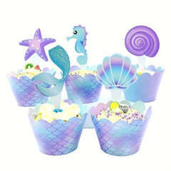 40pcs Mermaid Cupcake Wrapper Topper Set Mermaid Birthday Party Decorations
