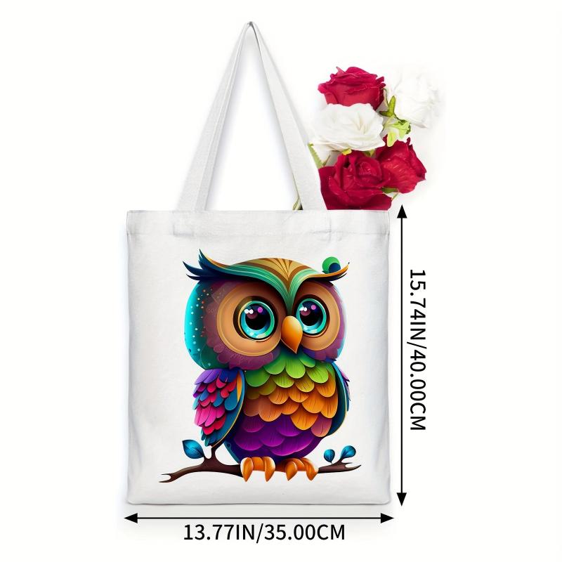 Owl Pattern Canvas Tote Bag Anime Shoulder Bag Reusable Shopping Handba