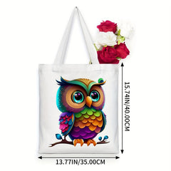 Owl Pattern Canvas Tote Bag Anime Shoulder Bag Reusable Shopping Handba