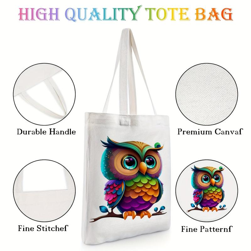 Owl Pattern Canvas Tote Bag Anime Shoulder Bag Reusable Shopping Handba