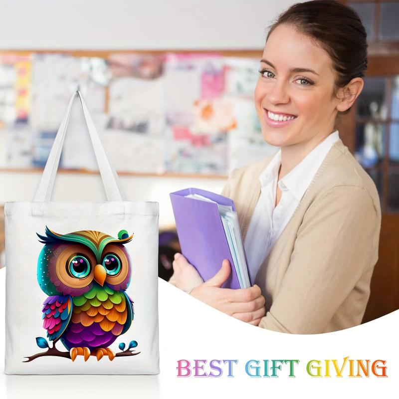 Owl Pattern Canvas Tote Bag Anime Shoulder Bag Reusable Shopping Handba