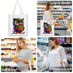 Owl Pattern Canvas Tote Bag Anime Shoulder Bag Reusable Shopping Handba