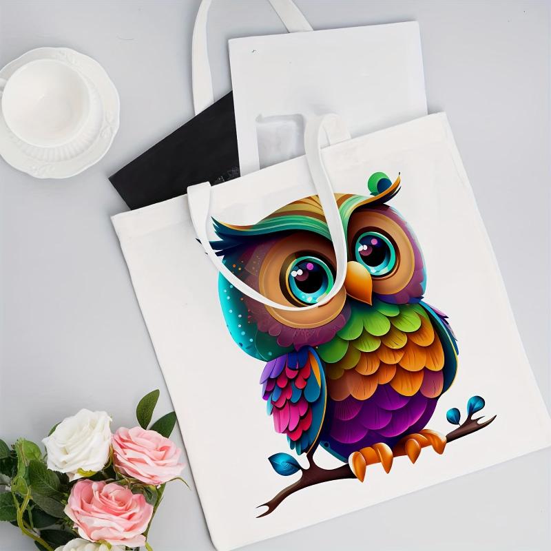 Owl Pattern Canvas Tote Bag Anime Shoulder Bag Reusable Shopping Handba