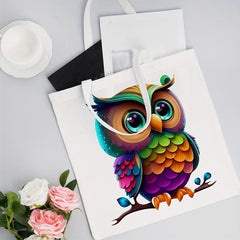 Owl Pattern Canvas Tote Bag Anime Shoulder Bag Reusable Shopping Handba