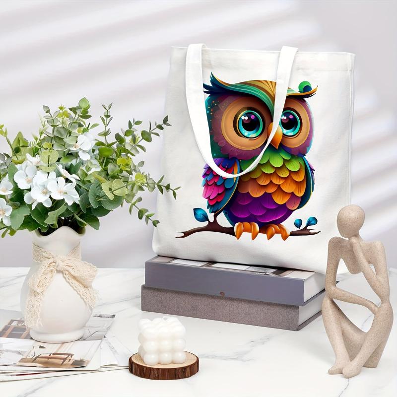 Owl Pattern Canvas Tote Bag Anime Shoulder Bag Reusable Shopping Handba