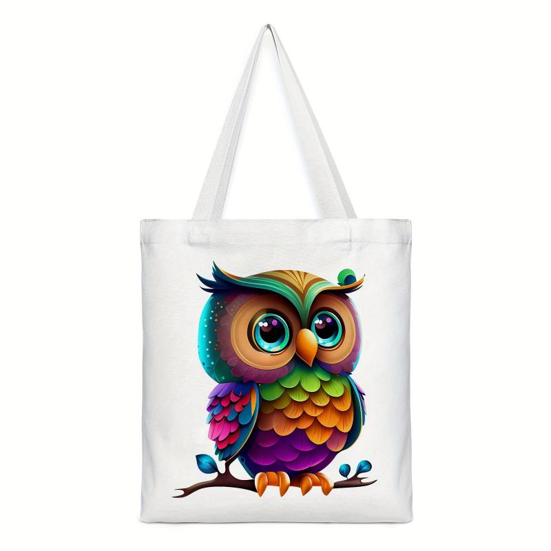 Owl Pattern Canvas Tote Bag Anime Shoulder Bag Reusable Shopping Handba