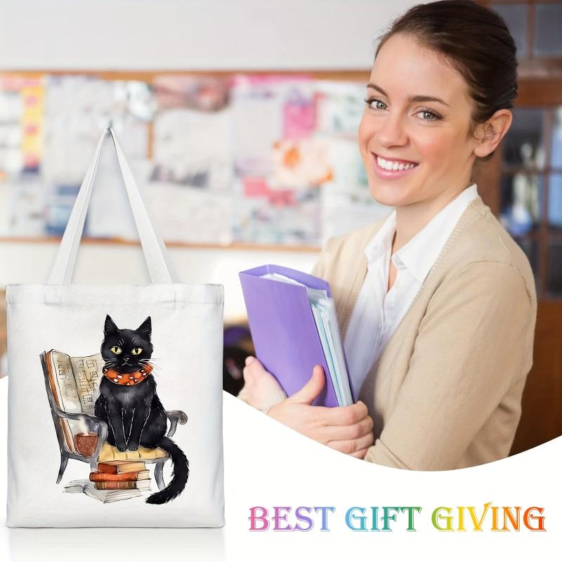 Cat Pattern Canvas Tote Bag Women's Portable Anime Shoulder Bag
