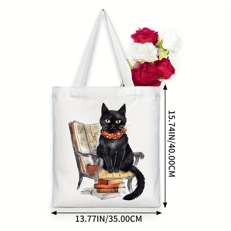 Cat Pattern Canvas Tote Bag Women's Portable Anime Shoulder Bag