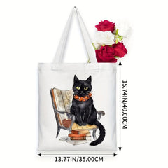 Cat Pattern Canvas Tote Bag Women's Portable Anime Shoulder Bag