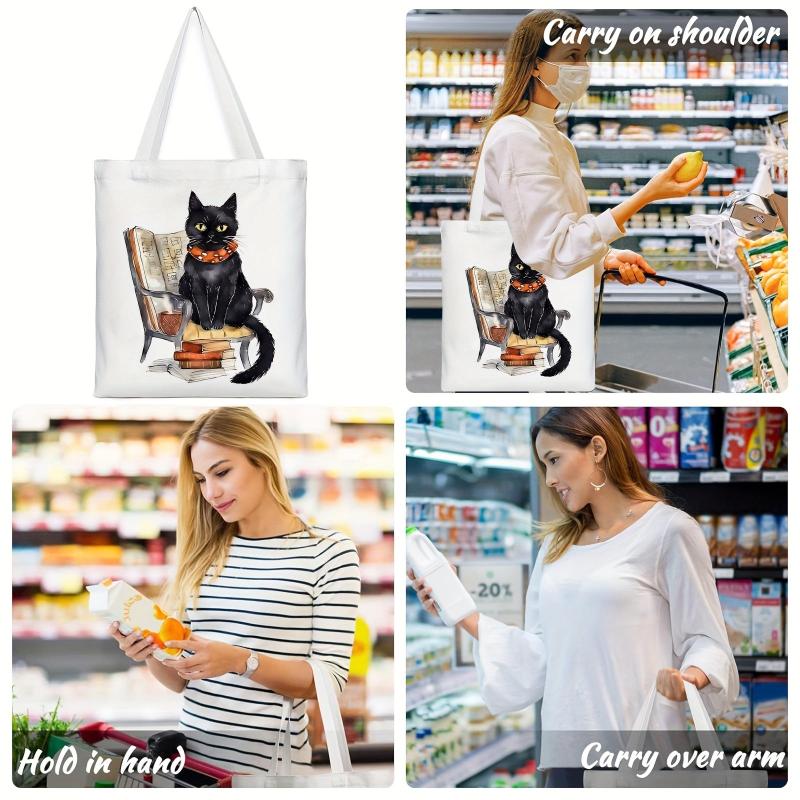 Cat Pattern Canvas Tote Bag Women's Portable Anime Shoulder Bag