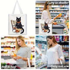 Cat Pattern Canvas Tote Bag Women's Portable Anime Shoulder Bag