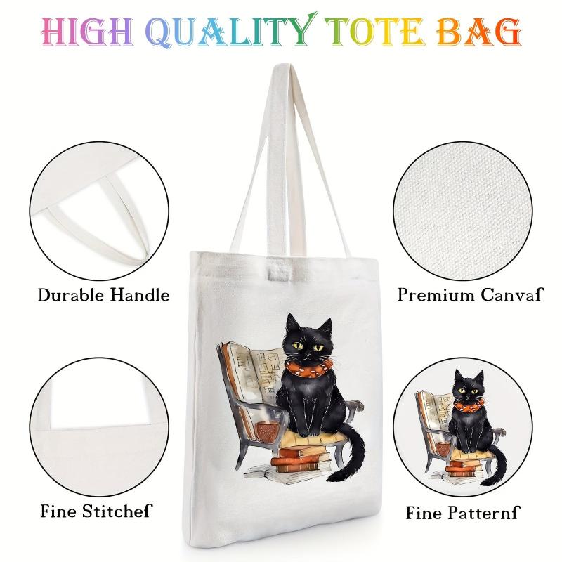 Cat Pattern Canvas Tote Bag Women's Portable Anime Shoulder Bag