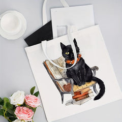 Cat Pattern Canvas Tote Bag Women's Portable Anime Shoulder Bag