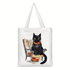 Cat Pattern Canvas Tote Bag Women's Portable Anime Shoulder Bag