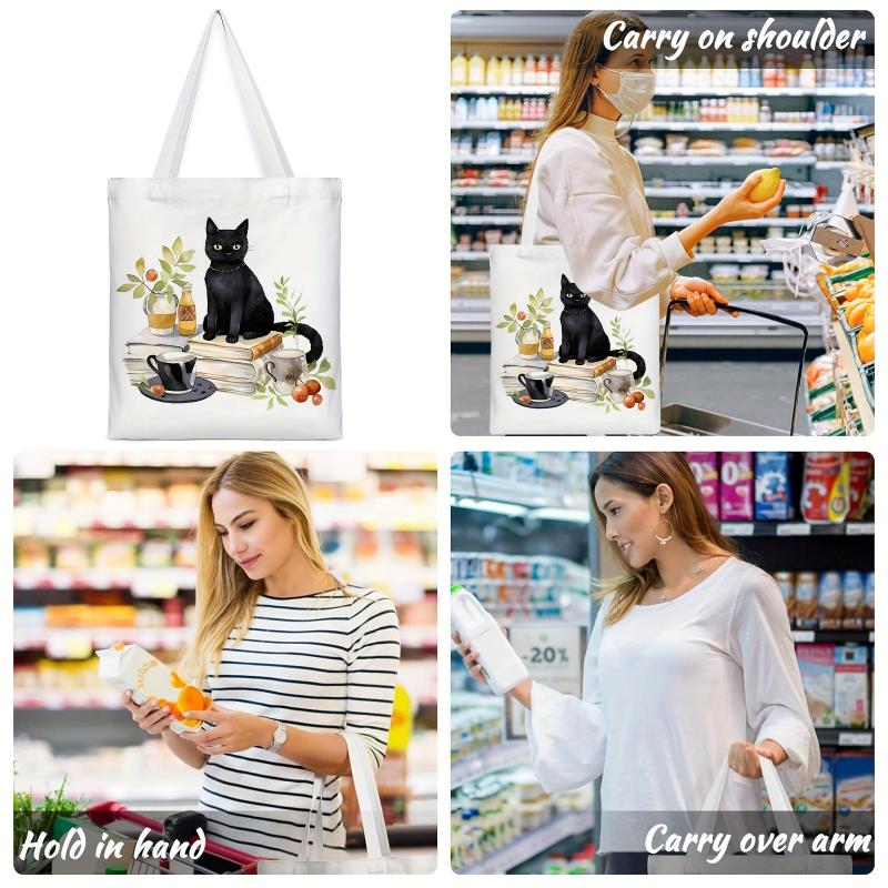 Cat Mom Floral Pattern Tote Bag Anime Shoulder Reusable Shopping Handbag