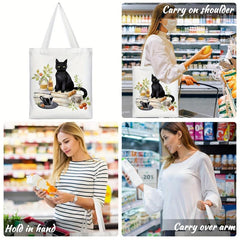 Cat Mom Floral Pattern Tote Bag Anime Shoulder Reusable Shopping Handbag