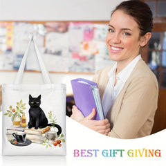 Cat Mom Floral Pattern Tote Bag Anime Shoulder Reusable Shopping Handbag