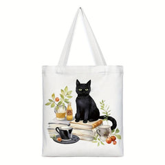 Cat Mom Floral Pattern Tote Bag Anime Shoulder Reusable Shopping Handbag