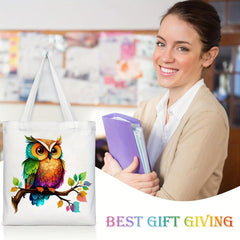 OWL Pattern Canvas Tote Bag Anime Shoulder Bag Reusable Shopping Handba