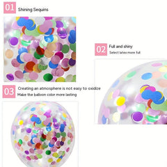 5pcs Colorful Sequin Transparent Latex Balloons - Party Decoration