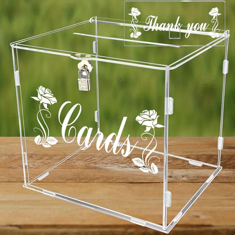 Clear Wedding Card Box With Lock Gift Money Holder Reception Anniversary Rustic