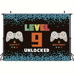 9th Birthday Video Game Party Banner & Level 9 Unlocked Photo Booth Background