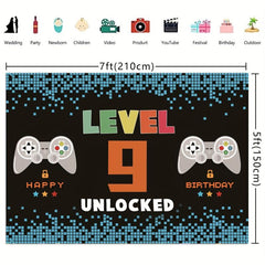 9th Birthday Video Game Party Banner & Level 9 Unlocked Photo Booth Background