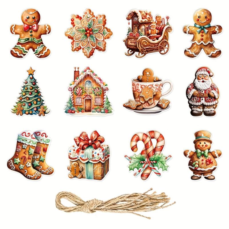 12pcs Gingerbread Man Theme Christmas Party Decoration Pendants