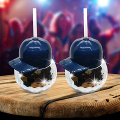 Disco Baseball Cap and Glitter Cup Set for Party and Night Club Decor