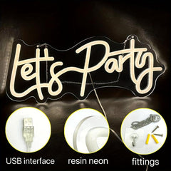 Let's Party Neon Sign USB Connection Wall Decor Home Bar Decor