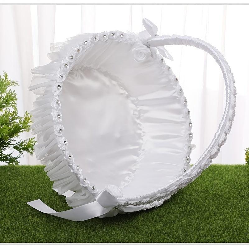 Large Bamboo Flower Girl Basket Chinese Wedding Props Sprinkle Lace Macrame