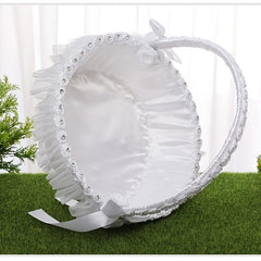 Large Bamboo Flower Girl Basket Chinese Wedding Props Sprinkle Lace Macrame