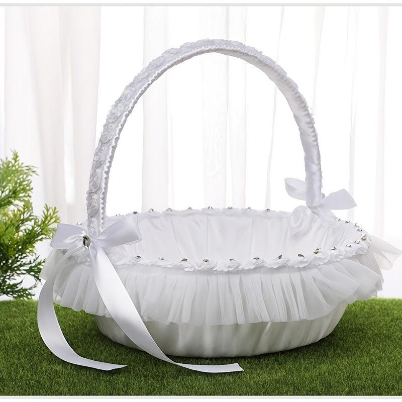 Large Bamboo Flower Girl Basket Chinese Wedding Props Sprinkle Lace Macrame