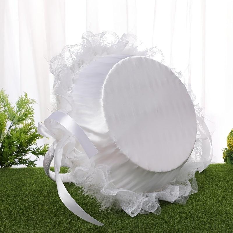 Large Bamboo Flower Girl Basket Chinese Wedding Props Sprinkle Lace Macrame