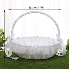 Large Bamboo Flower Girl Basket Chinese Wedding Props Sprinkle Lace Macrame