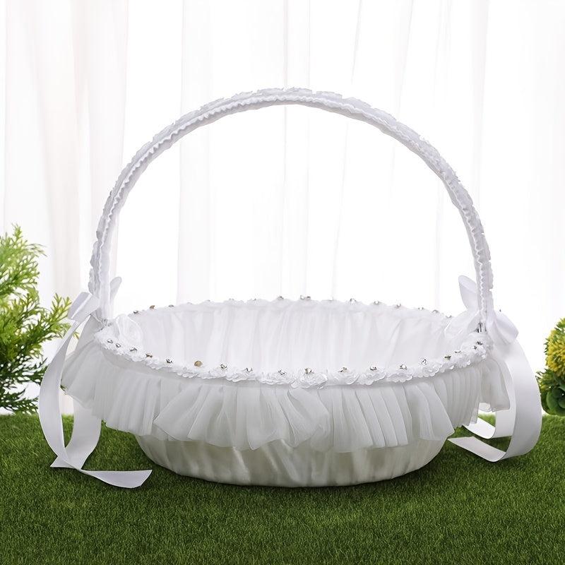 Large Bamboo Flower Girl Basket Chinese Wedding Props Sprinkle Lace Macrame
