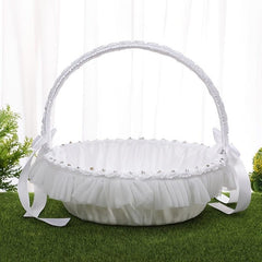 Large Bamboo Flower Girl Basket Chinese Wedding Props Sprinkle Lace Macrame