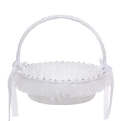 Large Bamboo Flower Girl Basket Chinese Wedding Props Sprinkle Lace Macrame