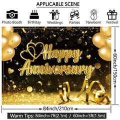 Happy Anniversary Banner Backdrop 7x5ft for Wedding Decorations