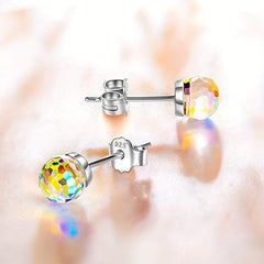 Colorful Crystal Ear Stud Wedding Earrings 925 Silver Needles
