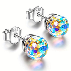 Colorful Crystal Ear Stud Wedding Earrings 925 Silver Needles