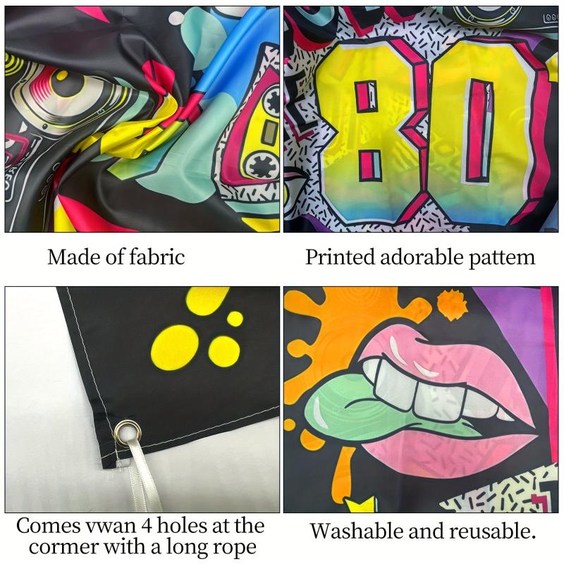 80's Party Banner Decorations Photo Booth Backdrop To the 1980s Hip Hop Sign