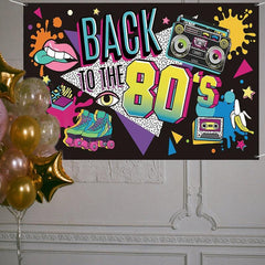 80's Party Banner Decorations Photo Booth Backdrop To the 1980s Hip Hop Sign