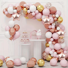 110pcs Pink Golden Balloon Arch Garland for Baptism Birthday Party Decorations