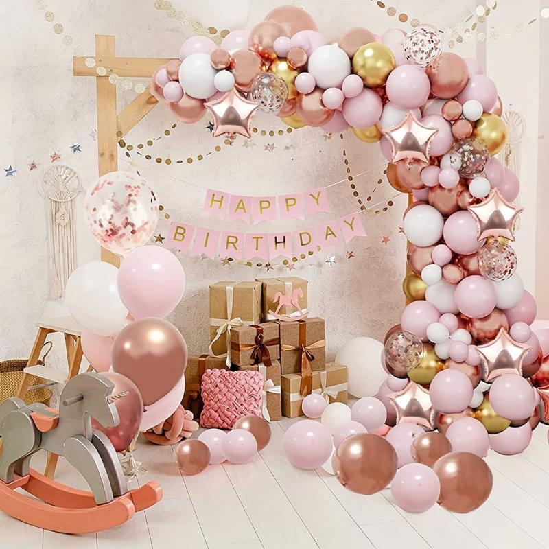 110pcs Pink Golden Balloon Arch Garland for Baptism Birthday Party Decorations