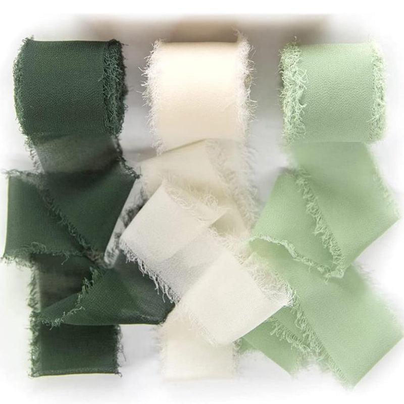 3 Rolls High Tassel Chiffon Silk Ribbon Pink Cream Colored