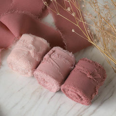 3 Rolls High Tassel Chiffon Silk Ribbon Pink Cream Colored